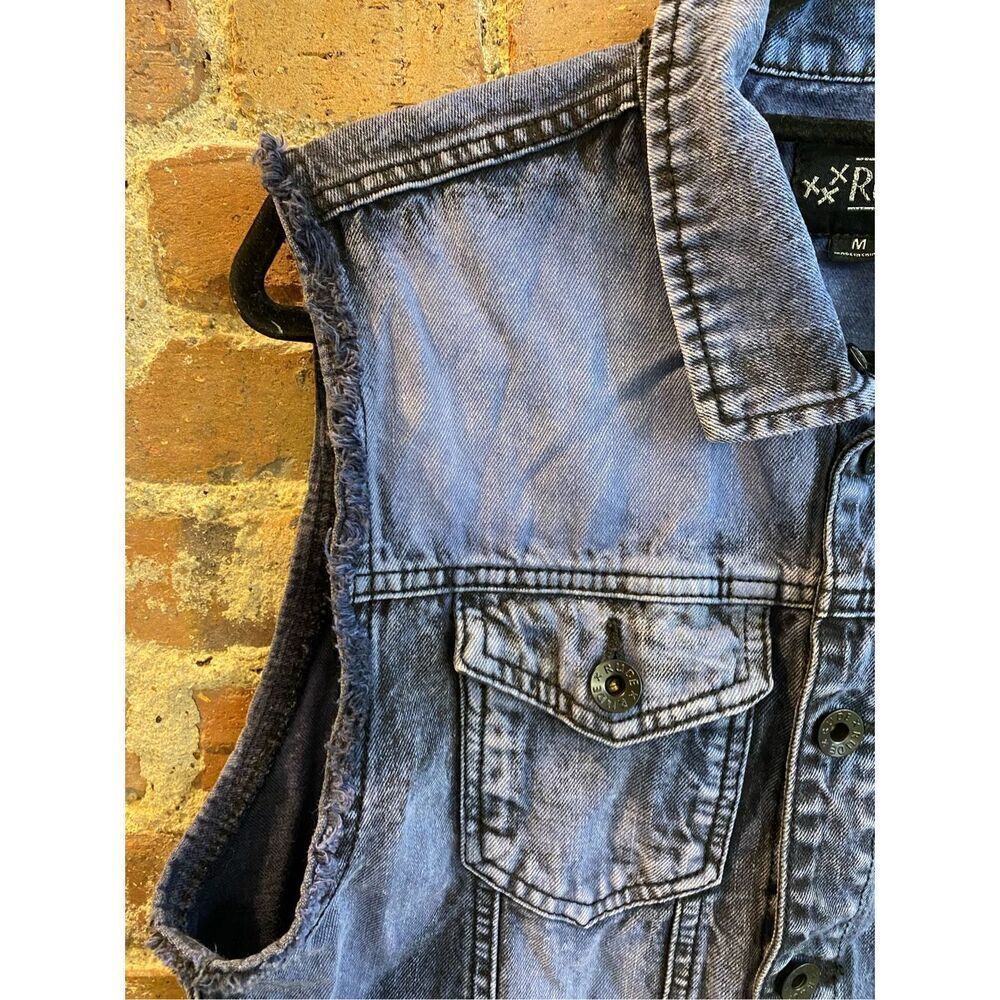 Xxx RUDE Blue Jean Jacket Vest 100% Cotton Size Medium - Picture 2 of 8
